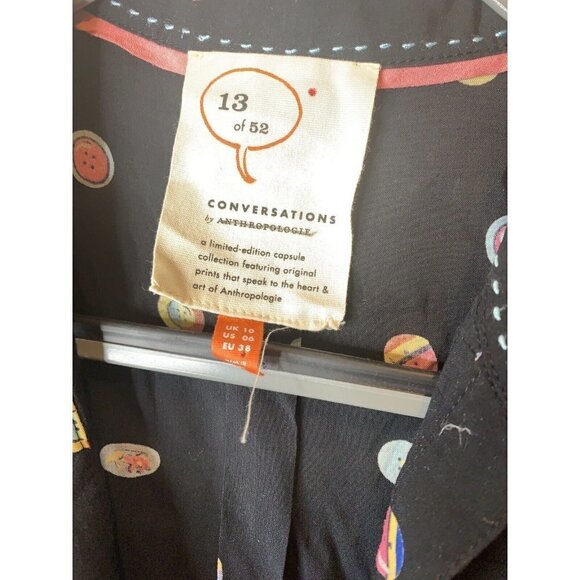 Anthropologie 13 Of 52 Conversations Long Sleeve Button Print Blouse V Neck Sz 6 - Picture 8 of 8